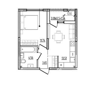 1-к квартира, вторичка, 35м2, 1/9 этаж