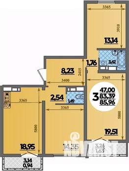 3-к квартира, строящийся дом, 86м2, 14/16 этаж