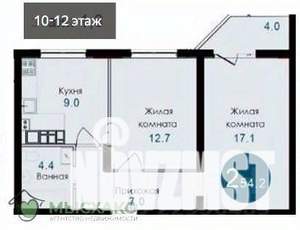 2-к квартира, вторичка, 54м2, 12/14 этаж