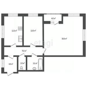 2-к квартира, вторичка, 77м2, 3/3 этаж