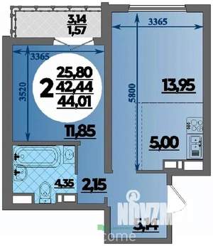 1-к квартира, вторичка, 44м2, 7/16 этаж