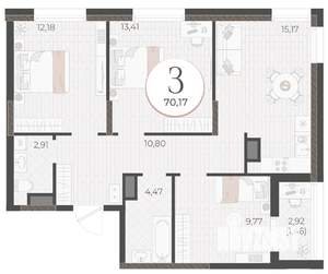 3-к квартира, вторичка, 70м2, 6/9 этаж