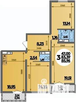 3-к квартира, строящийся дом, 86м2, 8/16 этаж