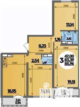 3-к квартира, строящийся дом, 86м2, 2/16 этаж