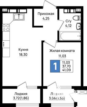 1-к квартира, вторичка, 41м2, 12/18 этаж