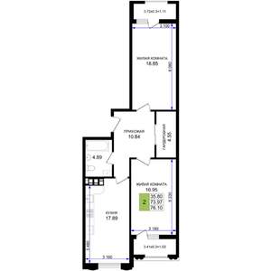 2-к квартира, вторичка, 76м2, 2/8 этаж