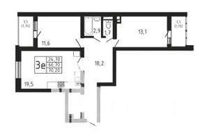 2-к квартира, строящийся дом, 70м2, 8/16 этаж