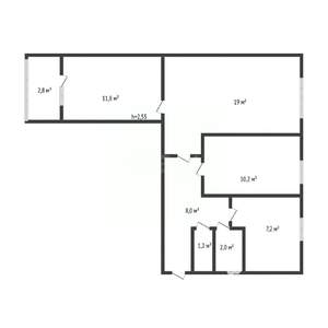 3-к квартира, вторичка, 59м2, 1/9 этаж