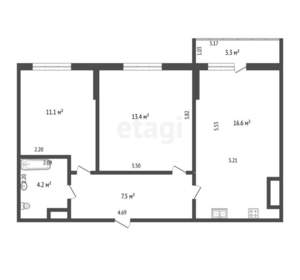 2-к квартира, вторичка, 53м2, 18/25 этаж