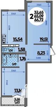 2-к квартира, строящийся дом, 67м2, 15/16 этаж