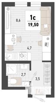 1-к квартира, вторичка, 20м2, 6/15 этаж