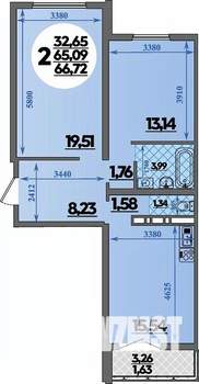 2-к квартира, строящийся дом, 67м2, 5/16 этаж