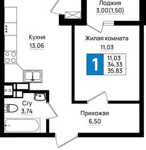 1-к квартира, вторичка, 36м2, 6/18 этаж