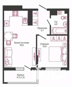 1-к квартира, вторичка, 45м2, 14/23 этаж