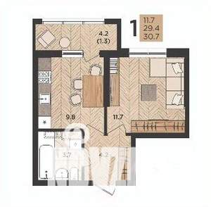 1-к квартира, вторичка, 31м2, 6/24 этаж