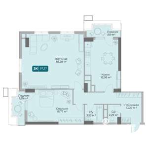 2-к квартира, вторичка, 97м2, 6/17 этаж