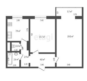 2-к квартира, вторичка, 52м2, 6/10 этаж