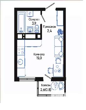 Студия квартира, вторичка, 22м2, 2/24 этаж