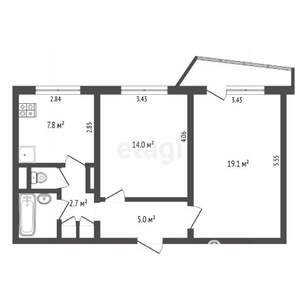 2-к квартира, вторичка, 54м2, 8/9 этаж