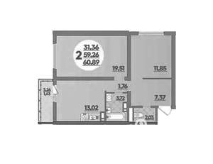 2-к квартира, вторичка, 61м2, 9/16 этаж