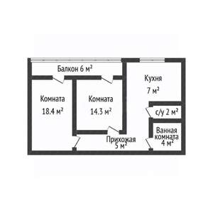 2-к квартира, вторичка, 53м2, 2/5 этаж