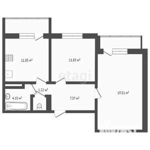 2-к квартира, вторичка, 55м2, 3/3 этаж