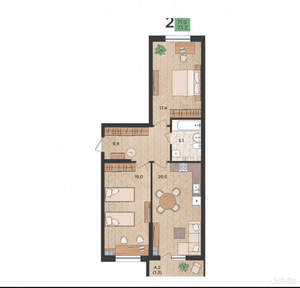 2-к квартира, вторичка, 74м2, 14/24 этаж