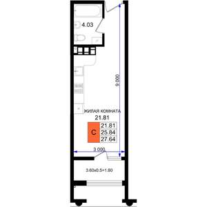 Студия квартира, вторичка, 28м2, 8/8 этаж