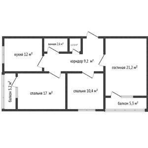 3-к квартира, вторичка, 80м2, -2/7 этаж