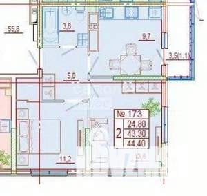 2-к квартира, вторичка, 44м2, 22/23 этаж
