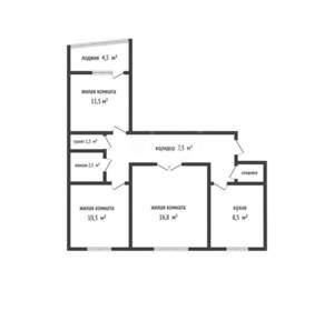 3-к квартира, вторичка, 62м2, 3/9 этаж