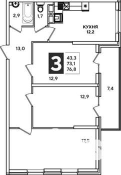 3-к квартира, вторичка, 75м2, 16/18 этаж