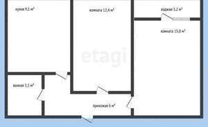 2-к квартира, вторичка, 47м2, 1/5 этаж