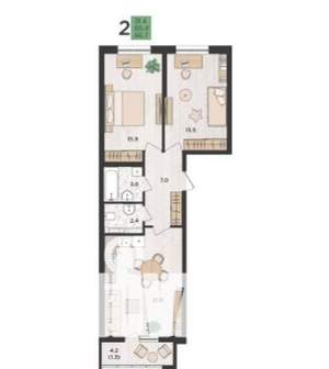 2-к квартира, вторичка, 68м2, 6/24 этаж