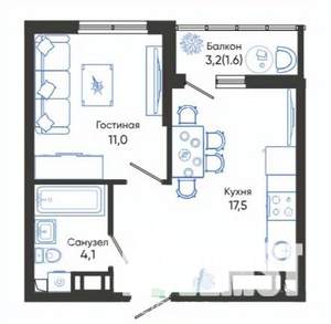 1-к квартира, вторичка, 34м2, 17/24 этаж