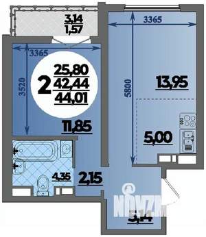 2-к квартира, строящийся дом, 44м2, 14/16 этаж