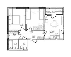 2-к квартира, вторичка, 55м2, 2/9 этаж