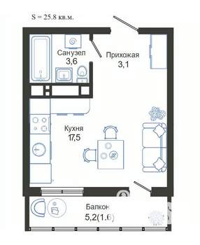 Студия квартира, вторичка, 26м2, 9/24 этаж