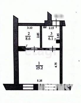 2-к квартира, вторичка, 40м2, 2/2 этаж