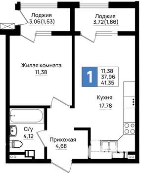 1-к квартира, вторичка, 41м2, 8/9 этаж