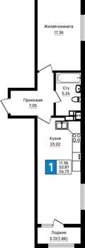 1-к квартира, вторичка, 55м2, 9/18 этаж