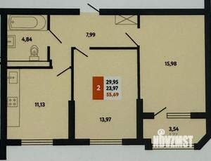 2-к квартира, вторичка, 56м2, 22/24 этаж