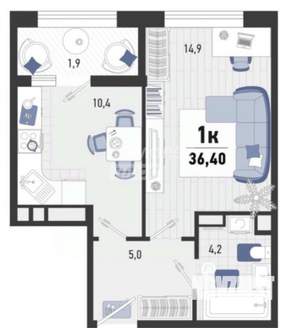 1-к квартира, вторичка, 36м2, 2/20 этаж