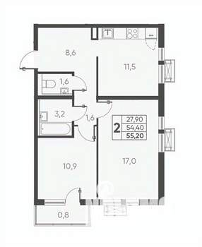 2-к квартира, вторичка, 55м2, 5/24 этаж