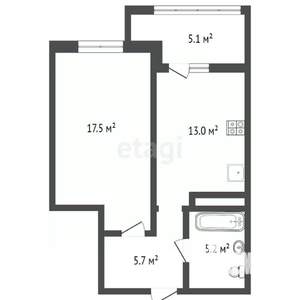 1-к квартира, вторичка, 47м2, 2/12 этаж