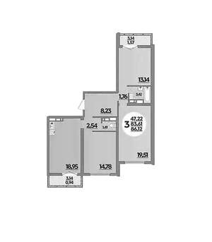 3-к квартира, вторичка, 86м2, 4/16 этаж