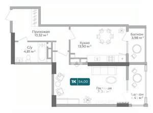 1-к квартира, вторичка, 54м2, 5/17 этаж