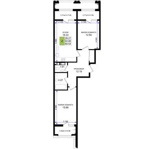 2-к квартира, строящийся дом, 70м2, 2/8 этаж