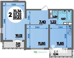 2-к квартира, вторичка, 60м2, 5/16 этаж