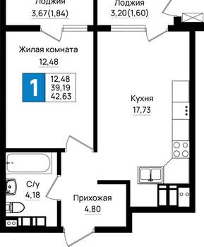 1-к квартира, вторичка, 43м2, 10/18 этаж